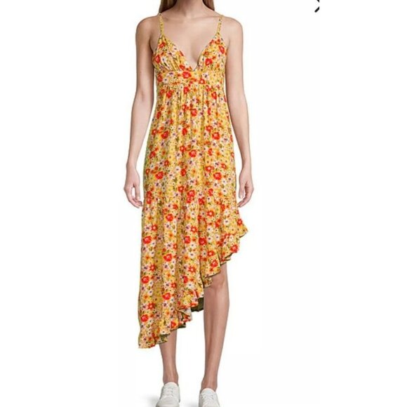 Arizona Jean Co. Womens Floral Midi Maxi Sundress XXL Yellow Asymmetrical Summer - Picture 1 of 16